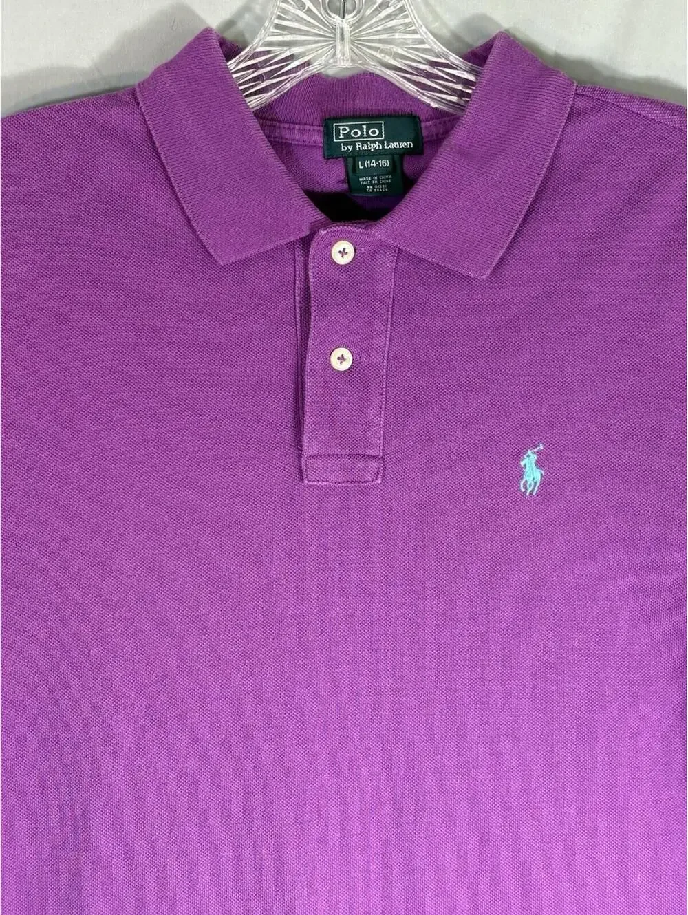 Polo Ralph Lauren Youth L 14-16 Purple Pique Cotton Polo Shirt Pony Logo READ